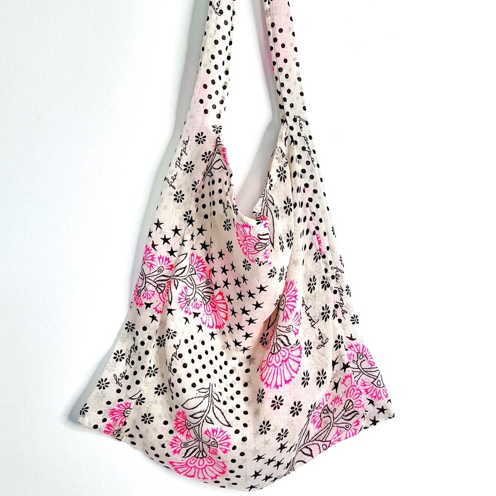 Free People Pink Sheer Gauze Printed Reusable Tote Bag